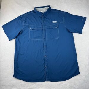Columbia PFG Fishing‎ Shirt Mens XXL Blue Short Sleeve Ventilated Omni-Shade